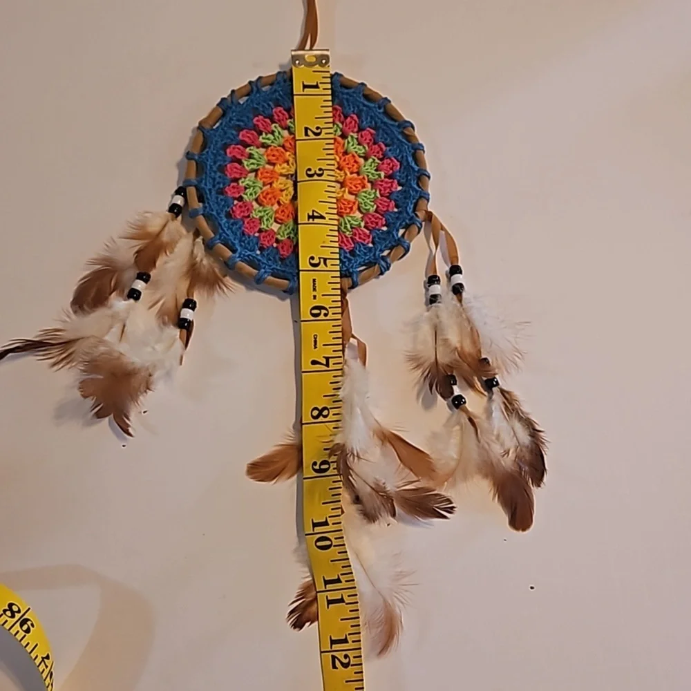 Hand Crafted crochet dreamcatcher multicolored floral eclectic textile decor